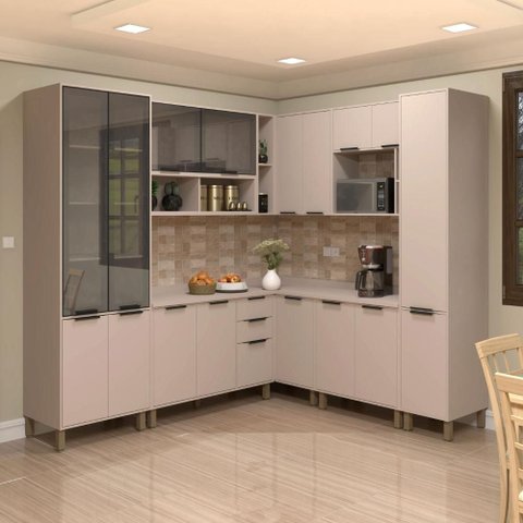 Armário Cozinha Completa Stylo 458cm Cristaleira e Paneleiro Cor:cinnamon