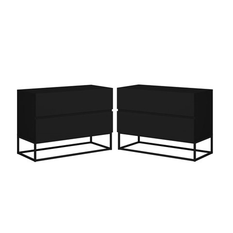 Conjunto 2 Mesa de Cabeceira Eros 60 Estilo Industrial Base Preta:Preto