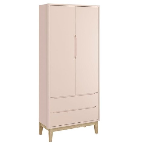 Guarda Roupa Infantil New Classic 2 Portas Rosa com Pés Madeira Natural – Reller