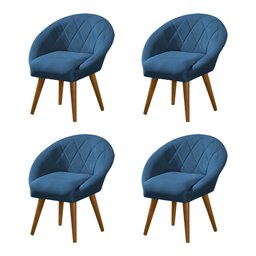Kit 4 Poltronas Canastra Decorativa para Recepção Estofado Linho Azul Pés Palito - 1