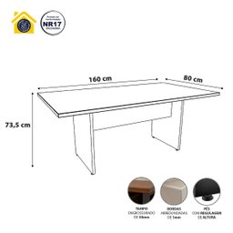 Mesa de Reunião Escritório 4 Lugares 1,60m X 80cm Tampo 30mm Cor:preto - 2