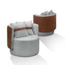 Ver imagem 2 de Poltrona Orgânica Base Giratória Maya Corino Nozes e Boucle Cinza Redonda Decorativa - Arkell