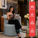 Ver imagem 3 de Poltrona Orgânica Base Giratória Maya Corino Nozes e Boucle Cinza Redonda Decorativa - Arkell