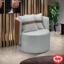 Ver imagem 1 de Poltrona Orgânica Base Giratória Maya Corino Nozes e Boucle Cinza Redonda Decorativa - Arkell