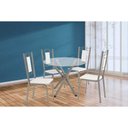 Ver imagem 1 de Conjunto: Mesa de Cozinha Volga C/ Tampo de Vidro 95cm e 4 Cadeiras Florença Niquel - Courano