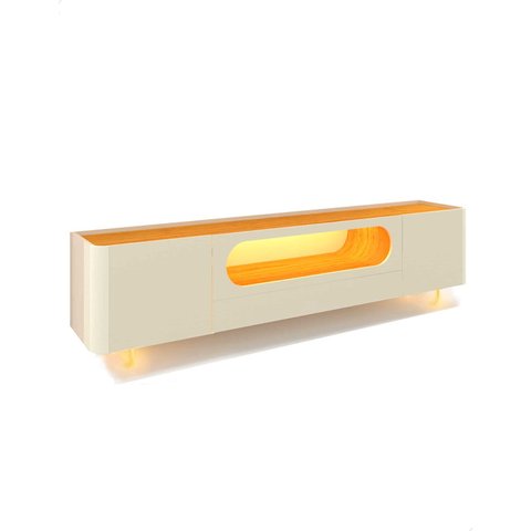 Rack Oval Duna 2100 Mm Pés Vidro com Luz Led Off Naturale