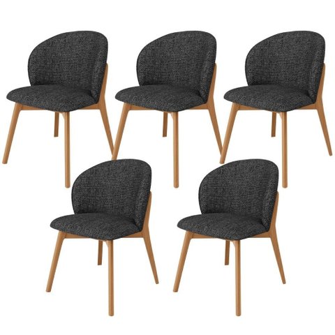 Kit 05 Cadeiras de Jantar e Estar Living Estofada Mia L02 Linho Chumbo - Lyam Decor