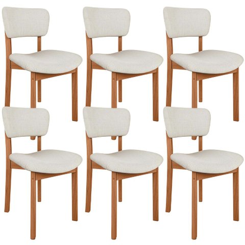 Kit 06 Cadeiras para Sala de Jantar Cozinha Living Estofada Dara L02 Linho Cru - Lyam Decor