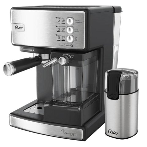 Kit Cafeteira Nova Primalatte Inox e Moedor de Café Elétrico Inox Oster 220v