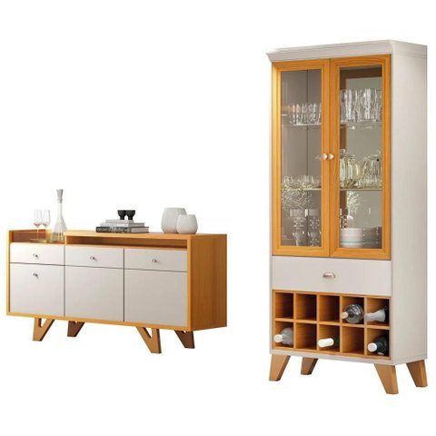 Buffet Aparador Ellora e Cristaleira Órfeo H01 Off-Cinamomo - Mpozenato