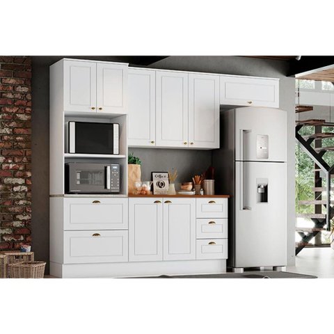 Kit de Cozinha Modulada 5 Peças Americana (2 Aéreos. 1 Balcão, 1 Paneleiro, 1 Complemento) Branco