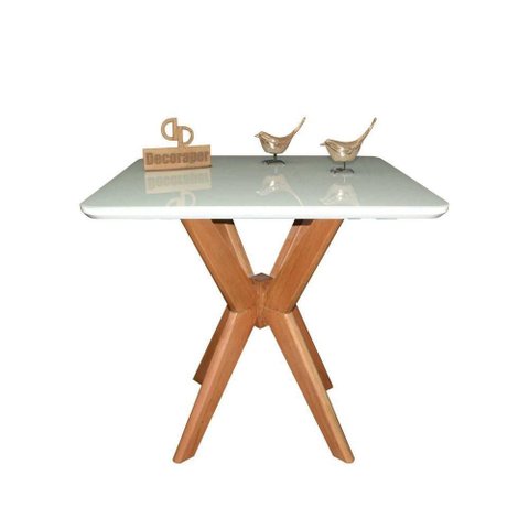 Mesa Jantar Pandora Tampo Quadrado Laca com Vidro 80cm Off White