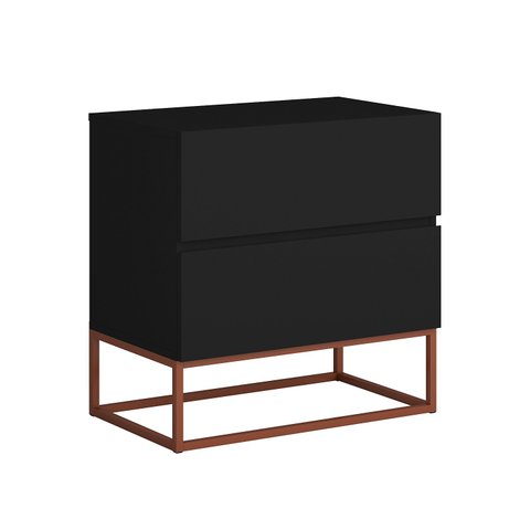 Mesa de Cabeceira Preto Eros 45 Estilo Industrial 2 Gavetas Pé de Ferro Cobre para Quarto Cama Casal