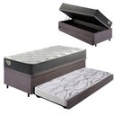 Ver imagem 1 de Bicama Box Baú Viúva 120x203 Suede Cinza com Colchão Adapto Molas Ensacadas Ecoflex