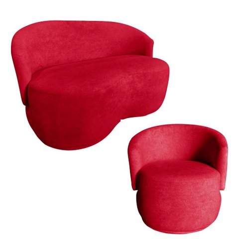 Kit Namoradeira + Poltrona Decorativa Beatriz Orgânica Veludo Vermelho