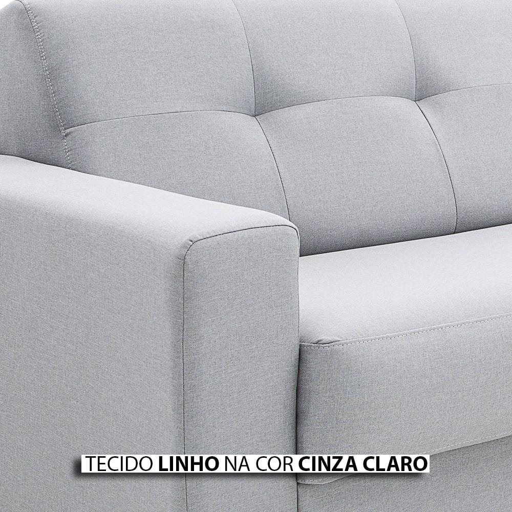 Conjunto Sofá 4 Lugares e 2 Poltronas Herval Safira, Linho Cinza Claro
