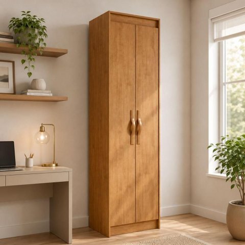 Armário Multiuso Davi 2 Portas 4 Prateleiras MDP 50.4cm Amêndoa Móveis Lopas
