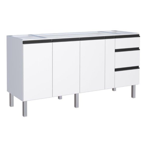 Gabinete para Cozinha Ga em Aço 1.75 Cm 3 Gavetas com Corrediças Telescópicas e Puxadores e Pés em a