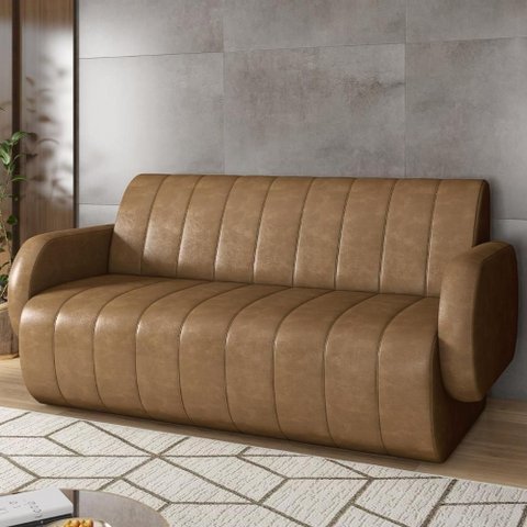 Sofá Munik 2 Lugares 168cm Camel Couro Sintético Sala de Estar Moderno Mpozenato