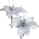 Ver imagem 1 de Kit 10 Flores Artificiais Decoração Natal Glitter Prata 30cm