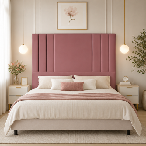 Cabeceira Suede 140 cm Casal Moderna Frame Estofada Cama Box:Rose