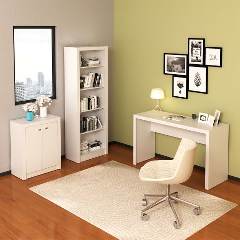 Conjunto de Escritório com Escrivaninha 03 pç CJ43018-047 Tecno Móbili - Branco