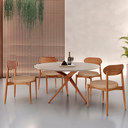 Ver imagem 1 de Conjunto Sala de Jantar Mesa 135cm Tampo Redondo Texturizado e 4 Cadeiras Hope Marrom/Palha/Imbuia/o