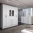 Ver imagem 5 de Guarda-roupa Casal Caroline 6 Portas 3 Gavetas e Espelho com Cômoda 10 Gavetas Branco - Panorama Móv