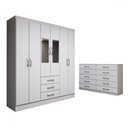 Ver imagem 3 de Guarda-roupa Casal Caroline 6 Portas 3 Gavetas e Espelho com Cômoda 10 Gavetas Branco - Panorama Móv