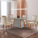 Ver imagem 1 de Mesa de Jantar Diane e 4 Cadeiras Melissa Moderna M... Veludo Creme/off//serig Off com Vidro