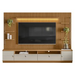 Rack com Painel Ripado para TV 75 Pol. 268cm Golden L06 Nature/Off White - Mpozenato - 2