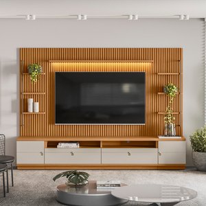 Rack com Painel Ripado para TV 75 Pol. 268cm Golden L06 Nature/Off White - Mpozenato