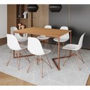 Ver imagem 1 de Mesa Jantar Industrial Retangular 137X90Cm Canela Base V Com 6 Cadeiras Brancas Base Co Cor: Canela