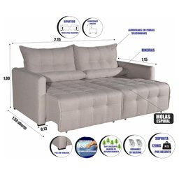 Sofá Cama Retrátil Linho Innova Bom Pastor  - 9