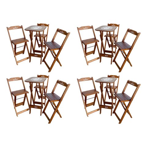 Kit 4 Conjuntos Bistrô Mesa com 3 Banquetas Dobráveis de Madeira Personalizada Hei - Imbuia