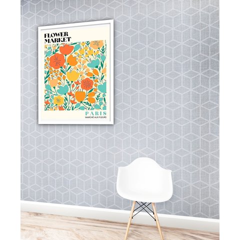 Quadro Decorativo Flower Market Paris - 70x50cm:moldura Branca