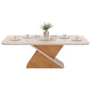 Ver imagem 5 de Sala de Jantar Completa Zafira Tampo Madeirado C/ Vidro Curvo 200x100cm e 8 Cadeiras Jade Off White