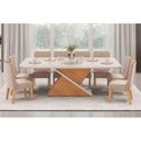 Ver imagem 1 de Sala de Jantar Completa Zafira Tampo Madeirado C/ Vidro Curvo 200x100cm e 8 Cadeiras Jade Off White