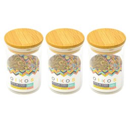 3 Potes De Vidro Hermético Pequeno Redondo 250Ml Tampa Bambu - 1 3 Potes De Vidro Hermético Pequeno Redondo 250Ml Tampa Bambu - 1