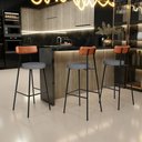 Ver imagem 2 de Kit 05 Banquetas Altas Cozinha Sala Jantar Aço Milão L02 Couríssimo Camel Cinza Escuro - Lyam Decor