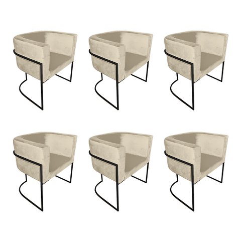 Kit 6 Cadeiras de Jantar Premium Base de Ferro Preta Veludo Bege