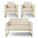 Ver imagem 1 de Sofá Namoradeira com 2 Poltronas Base Industrial Dourado Marisa Corino Bege D03 - D'Rossi