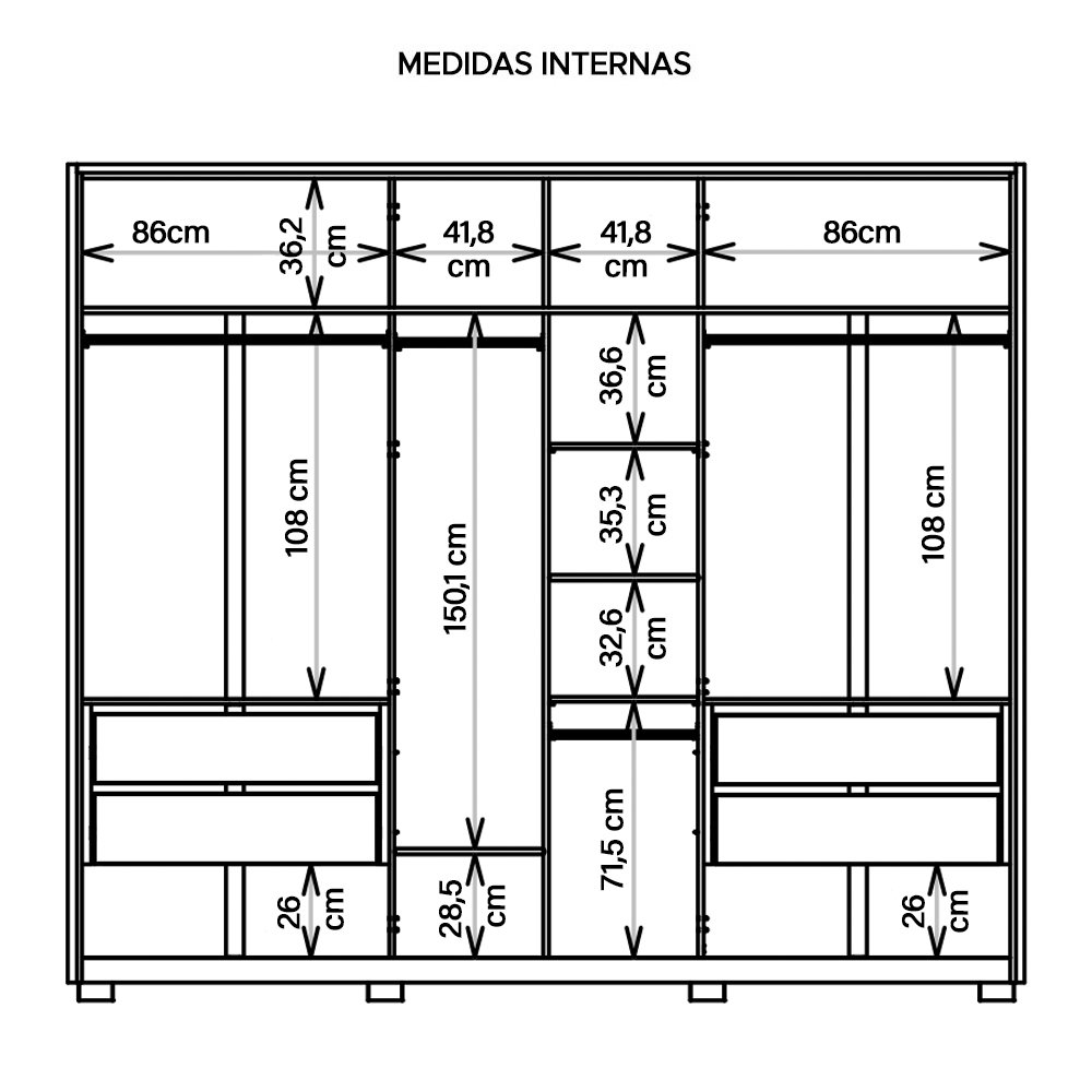 Guarda Roupa Casal Comodus 6 Portas 4 Gavetas Marrom Caemmun - 8