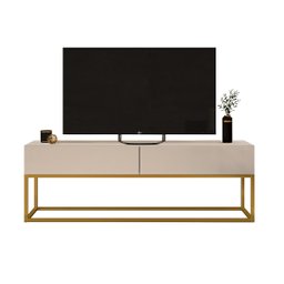 rack para sala estilo industrial 2 gavetas Off White/Dourado - 1