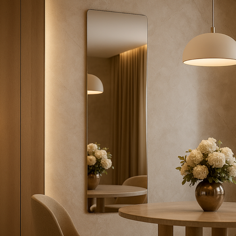 Espelho de Parede Lapidado Retangular 150x40cm com Suporte Lopazzi