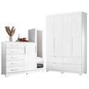 Ver imagem 1 de Guarda Roupa Solteiro com Cômoda Doble 4 Portas de Bater 9 Gavetas MDP Fosco Branco Freijó
