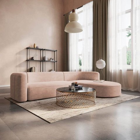 Sofá Modular Sala de Estar Decoração Luxo 265cm Lado Esquerdo Suede Celinne Luxuoso