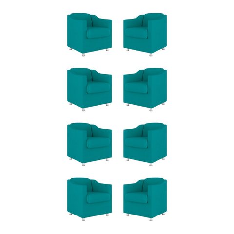 Kit 8 Poltronas Tilla Decorativas Consultório Sala Tecido Suede Cor:Azul Turquesa