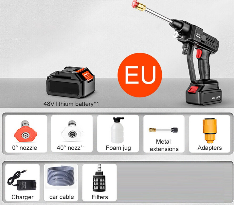 Lavadora Pistola De Alta Pressão Pra Carro Sem Fio Portátil Bateria 48v - 4