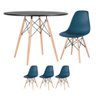 KIT - Mesa redonda Eames 100 cm preto + 3 cadeiras Eiffel DSW Azul petróleo - 1